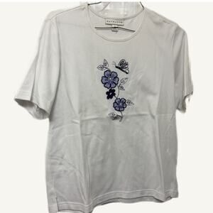 Vintage Haymaker White Floral Butterfly Embroidered T-Shirt Women's Size L